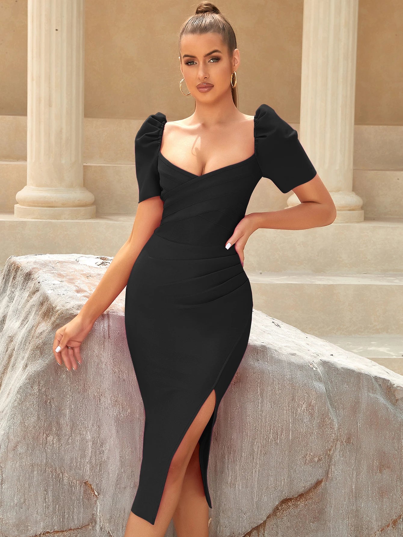 Olivia 2024 New Evening Outfits Dress For Women Sexy Short Sleeve Draped Celebrity Night Club Runway Party Lady Dresses