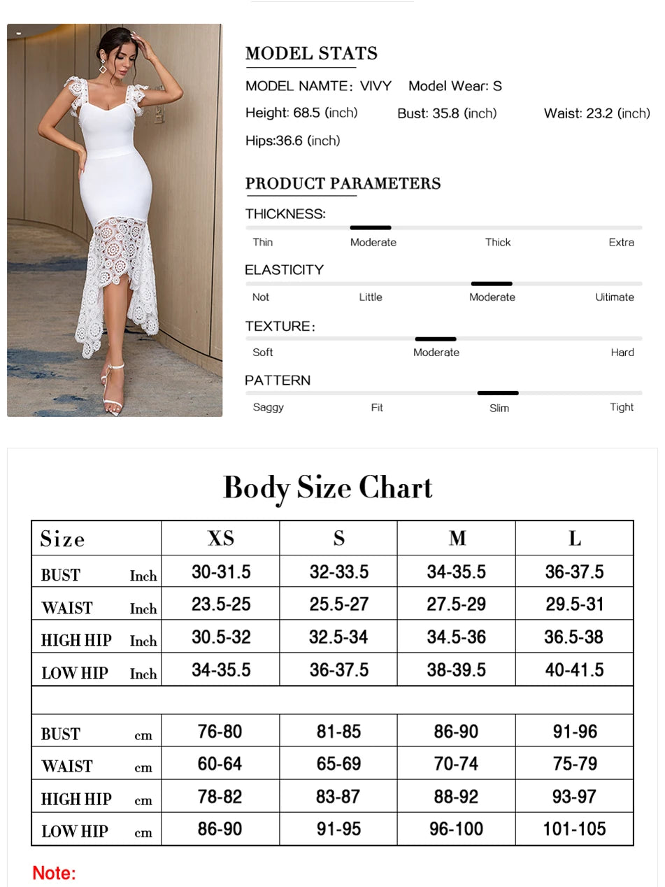 Olivia 2024 New Spaghetti Strap Lace Sleeveless Party Bandage Dress Sexy Women White Midi Bodycon Hot Celebrity Runway Club Dress